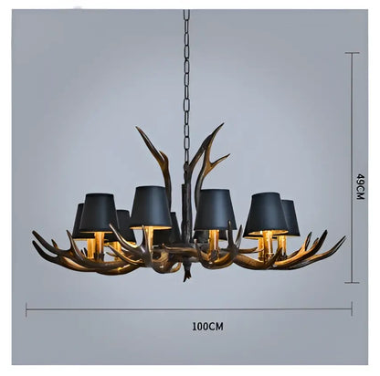 Decorbites antler resin chandelier with black lampshades and metallic finish american country retro style LED lamp