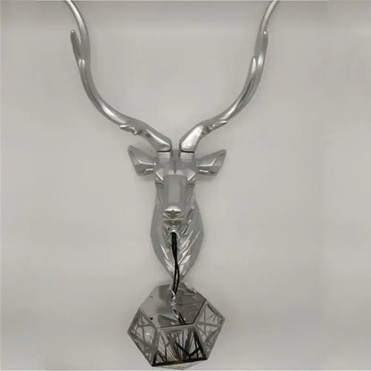 Silver metallic deer head wall light with geometric faceted pendant by decorbites antlers led for modern decor