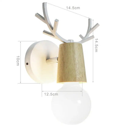 White and light wood decorbites antlers vintage wall sconce with frosted glass bulb for indoor lighting fixture