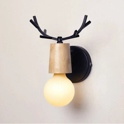 Decorbites antlers vintage black and light wood deer-head wall sconce with frosted glass bulb indoor lighting fixture