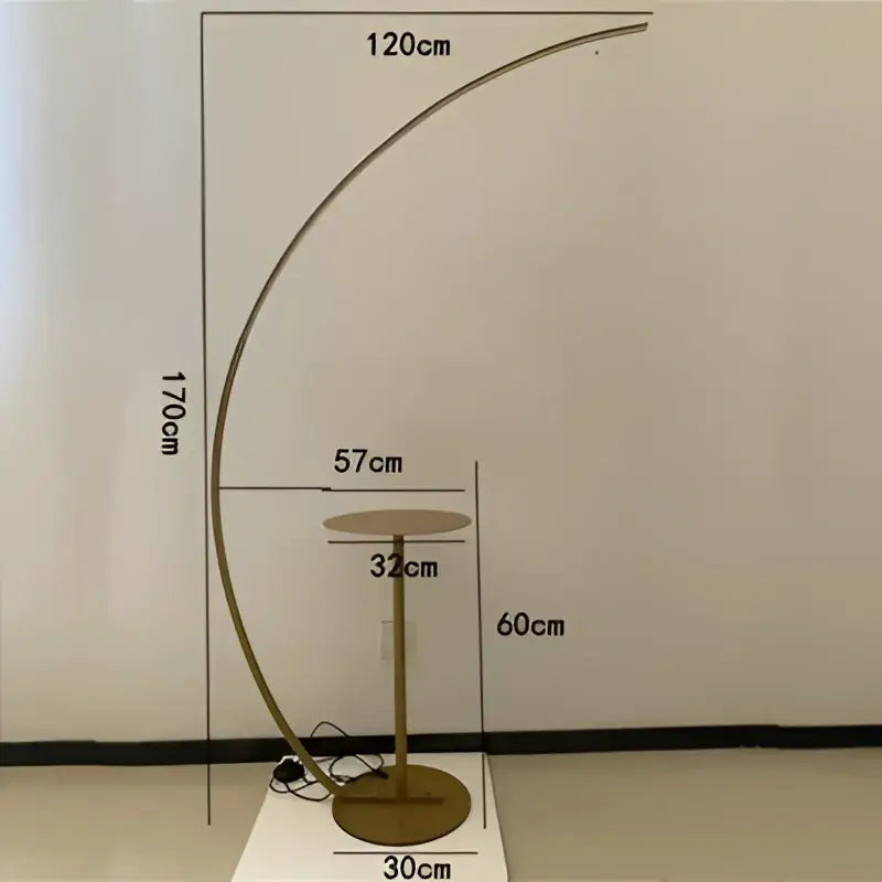 Gold-toned DecorBites arc shape floor lamp with LED, circular glass top, sturdy base, ideal for modern living room decor