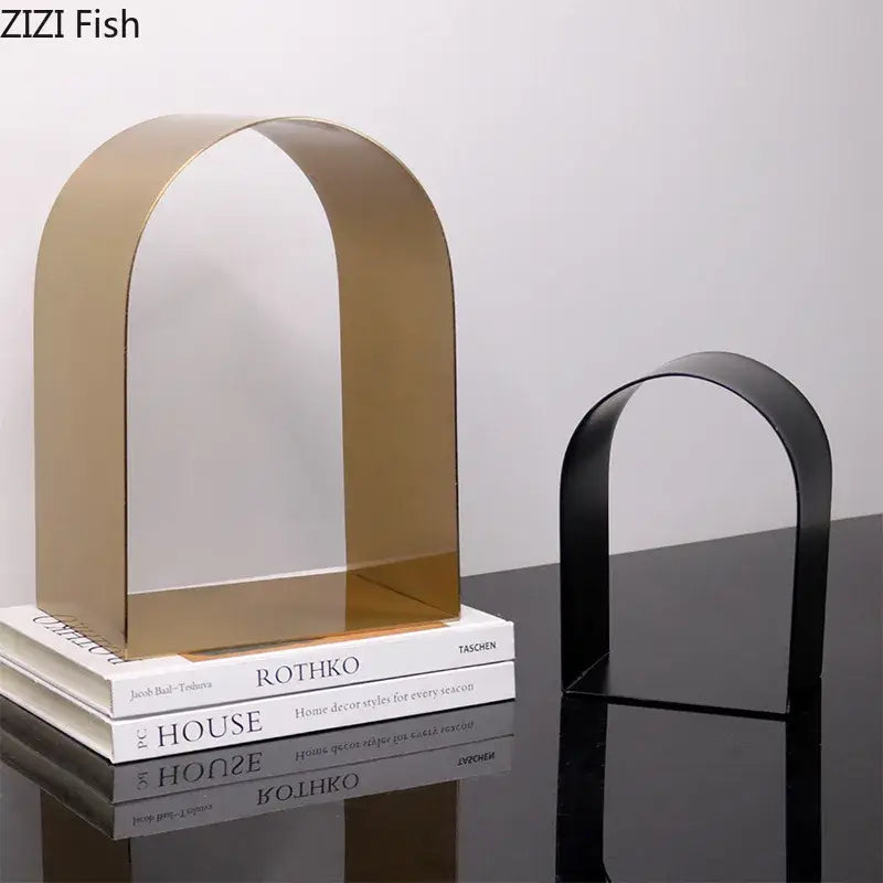 Gold and black metal decorbites arches geometry bookends with sleek design for modern arches geometry desk decoration