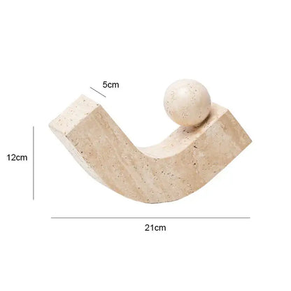 Beige stone decorbites archway shape travertine sculpture with a curved base and small spherical top for home decor