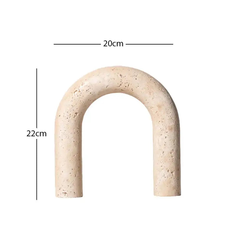 Beige stone decorbites archway shape travertine sculpture figurine with textured surface and smooth curved edges for home decor