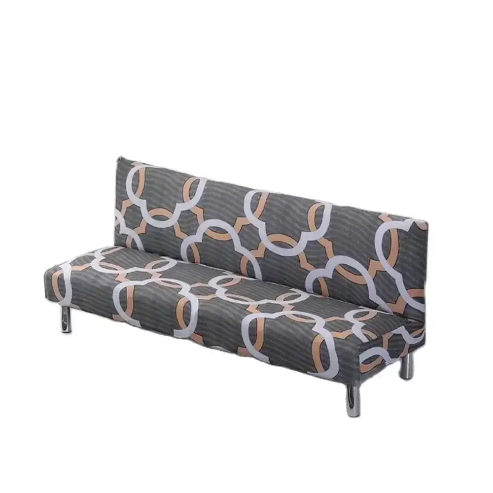 Gray decorbites armless futon sofa cover with geometric pattern and stretchy fabric for snug elastic fit over frame