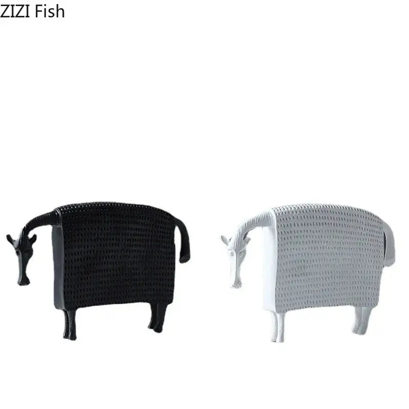Black and white resin DecorBites armored warhorse desk decoration with textured woven body design for room decor