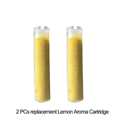 Two translucent yellow lemon aroma cartridges with clear caps for decorbites aroma filter vitamin shower head