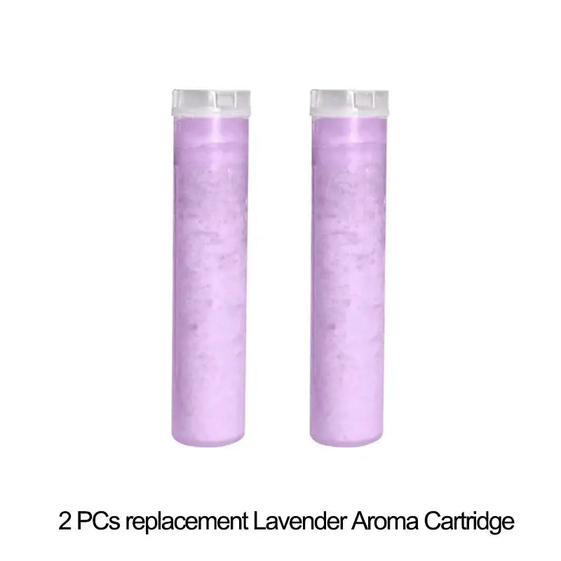 Two lavender-scented aroma cartridges in translucent purple containers for decorbites aroma filter vitamin shower head