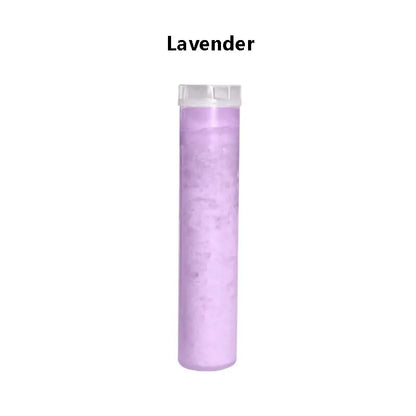 Lavender-scented bath salts in a clear container complement the DecorBites™ aroma vitamin c shower head filter cartridge
