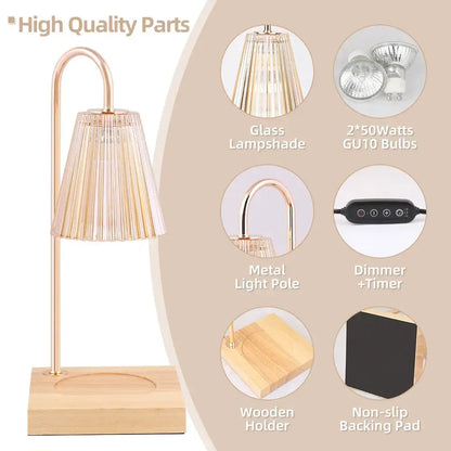 Rose gold decorbites aromatherapy melting lamp with pleated glass shade and wooden base for modern table decoration