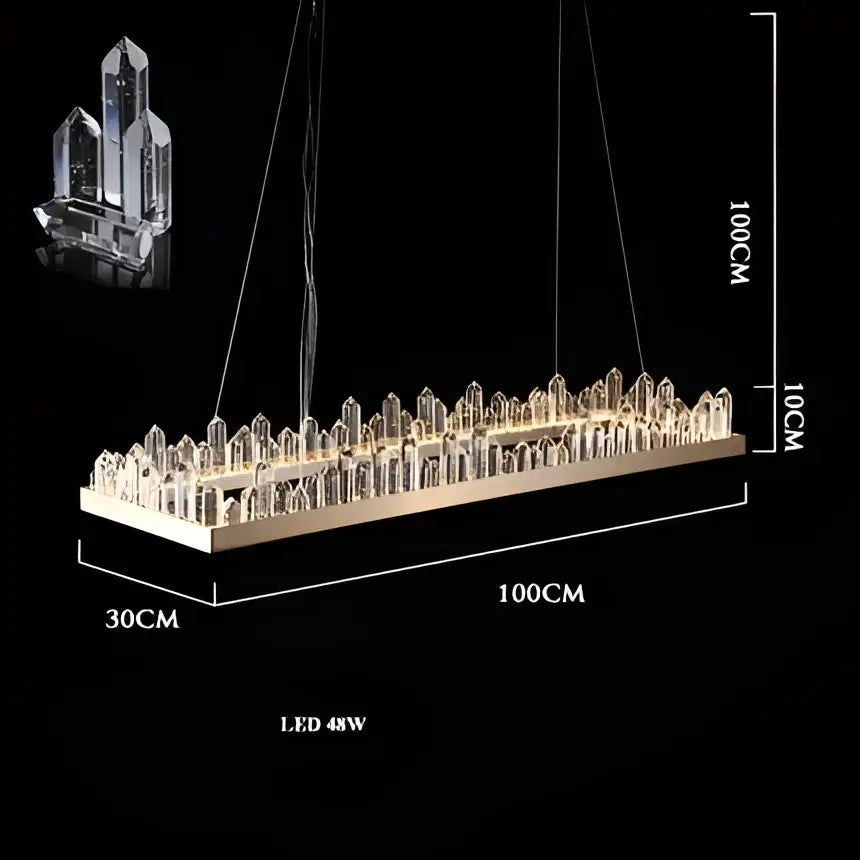 Decorbites arrow crystal led chandelier with metallic base and clear prisms for modern living room and bedroom lighting