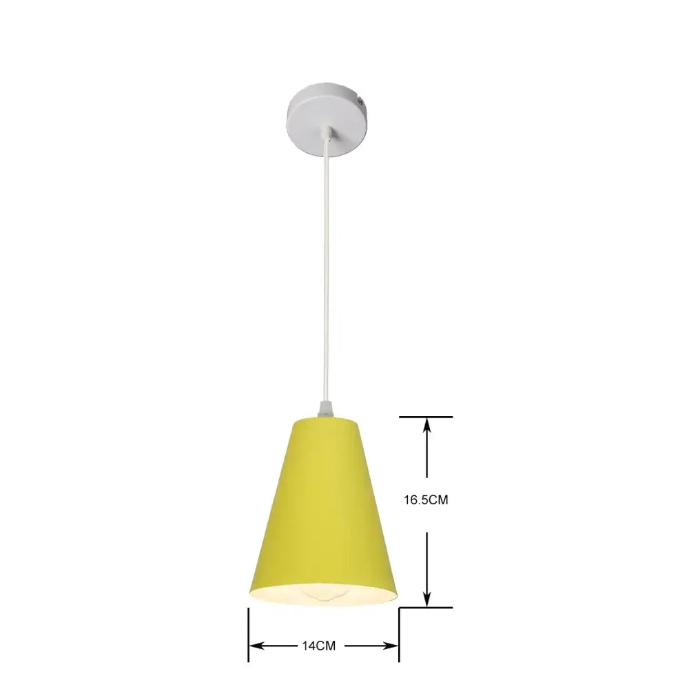 A modern yellow conical decorbites art colorful pendant lamp with white ceiling mount for dining room lighting