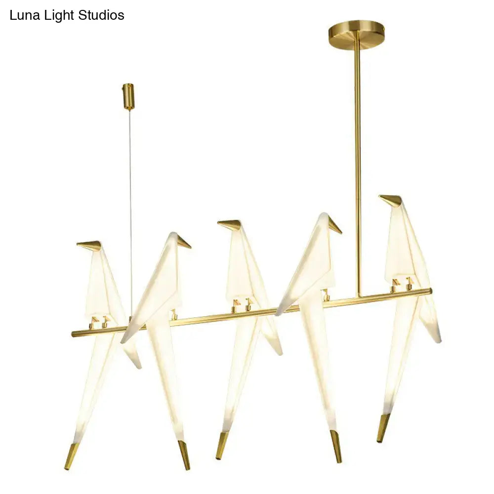 Decorbites art deco acrylic bird island pendant light with gold-toned origami crane and white glass led bulbs