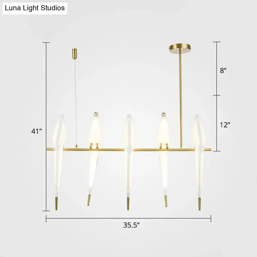 Gold-toned decorbites™ art deco acrylic bird island pendant light with five translucent teardrop glass shades and led bulbs