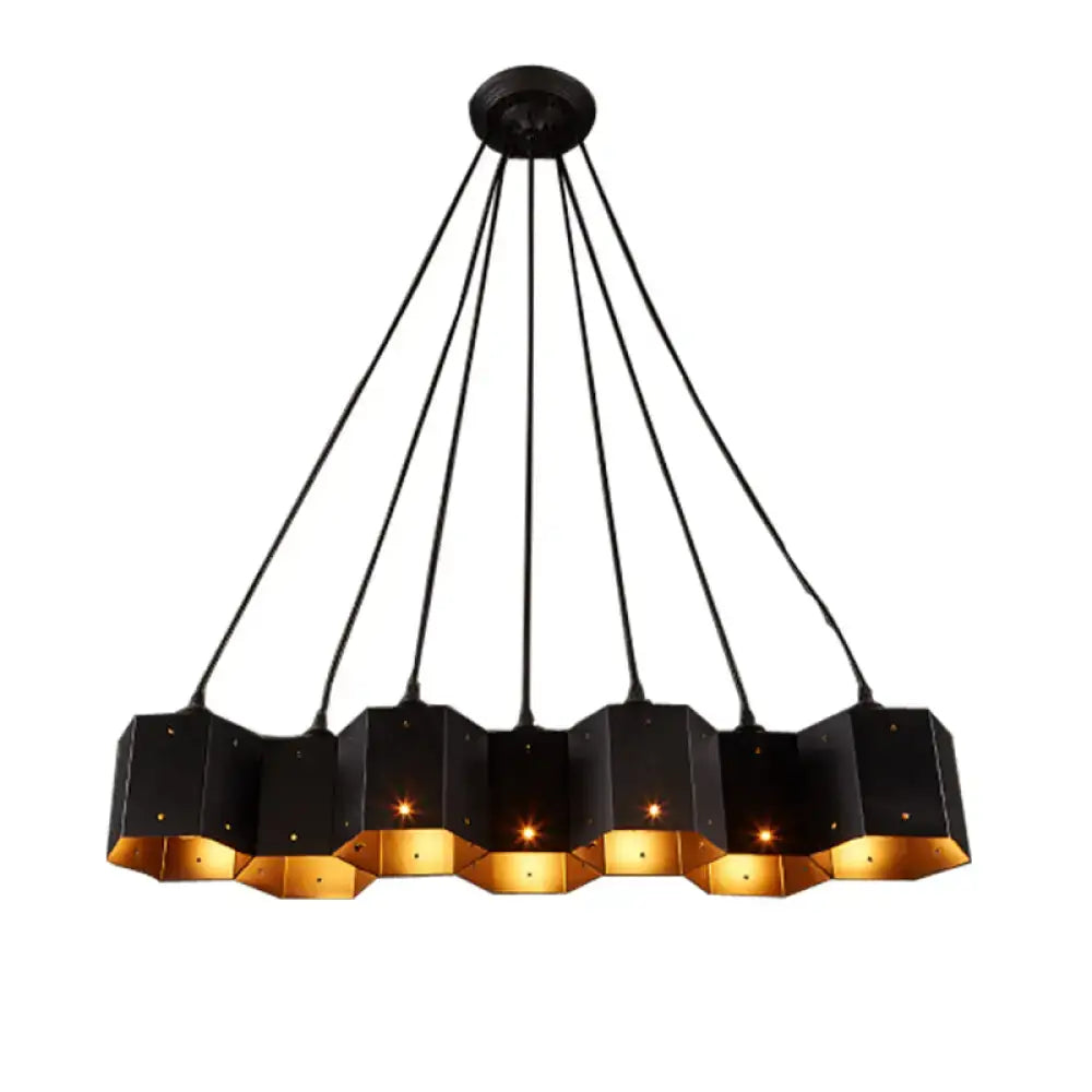 DecorBites™ art deco black metal honeycomb ceiling light with gold geometric design for dining room island lighting
