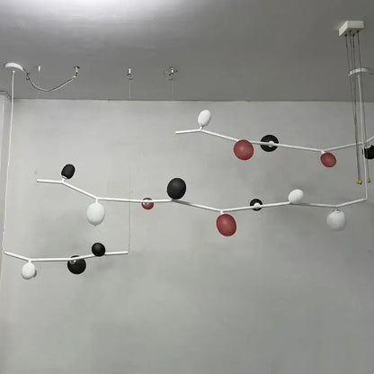 Modern abstract decorbites art deco branches chandelier with white black red glass spheres and adjustable black frame