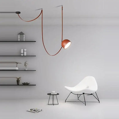 DecorBites™ cross belt orange lustre hanging lamp with copper spherical pendant and flexible reddish-brown cord for living room
