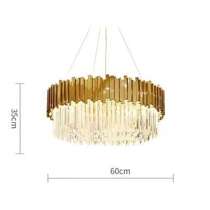 Gold-toned decorbites art deco 4 tier chandelier with vertical crystal rods and cascading clear glass prisms