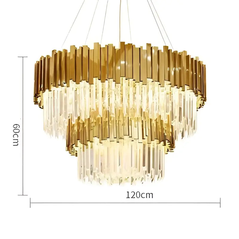 Gold-toned decorbites art deco crystal led chandelier with cascading crystal rods and tiered 4 tier design