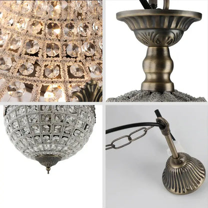 Antique brass DecorBites Art Deco crystal LED chandelier with faceted clear crystals for parlor bedroom and lobby
