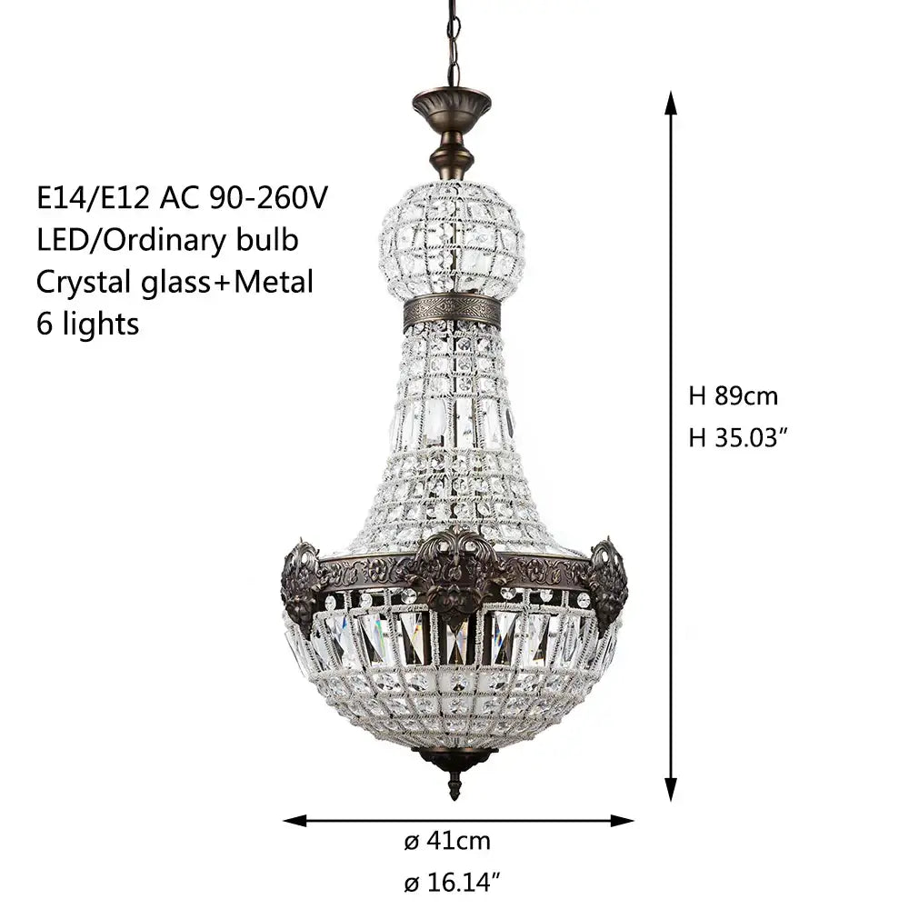 Decorbites art deco crystal led chandelier with dark bronze frame and six lights for parlor bedroom and lobby