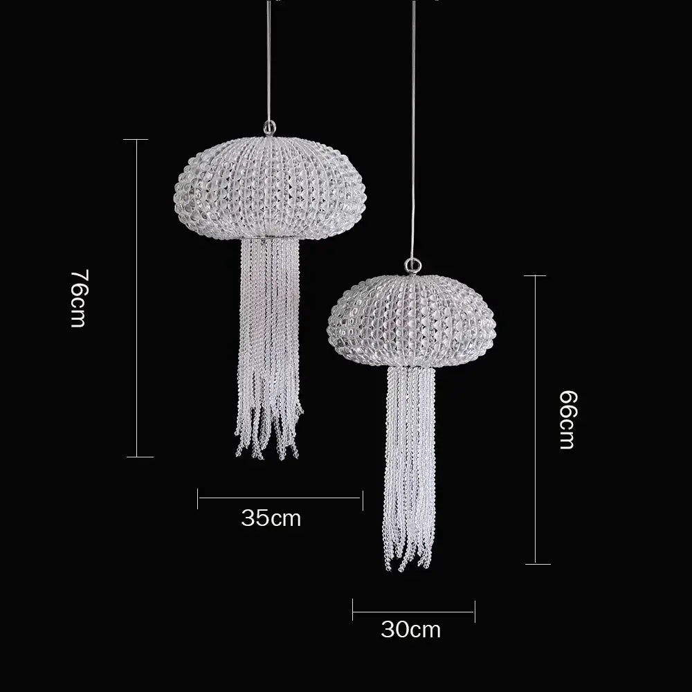 Two silver crystal jellyfish hanging ornaments in decorbites art deco dimmable chandelier lighting for foyer and dining room