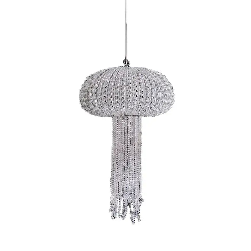Silver crystal jellyfish chandelier with dangling chain tendrils art deco dimmable decorbites art deco lighting for foyer