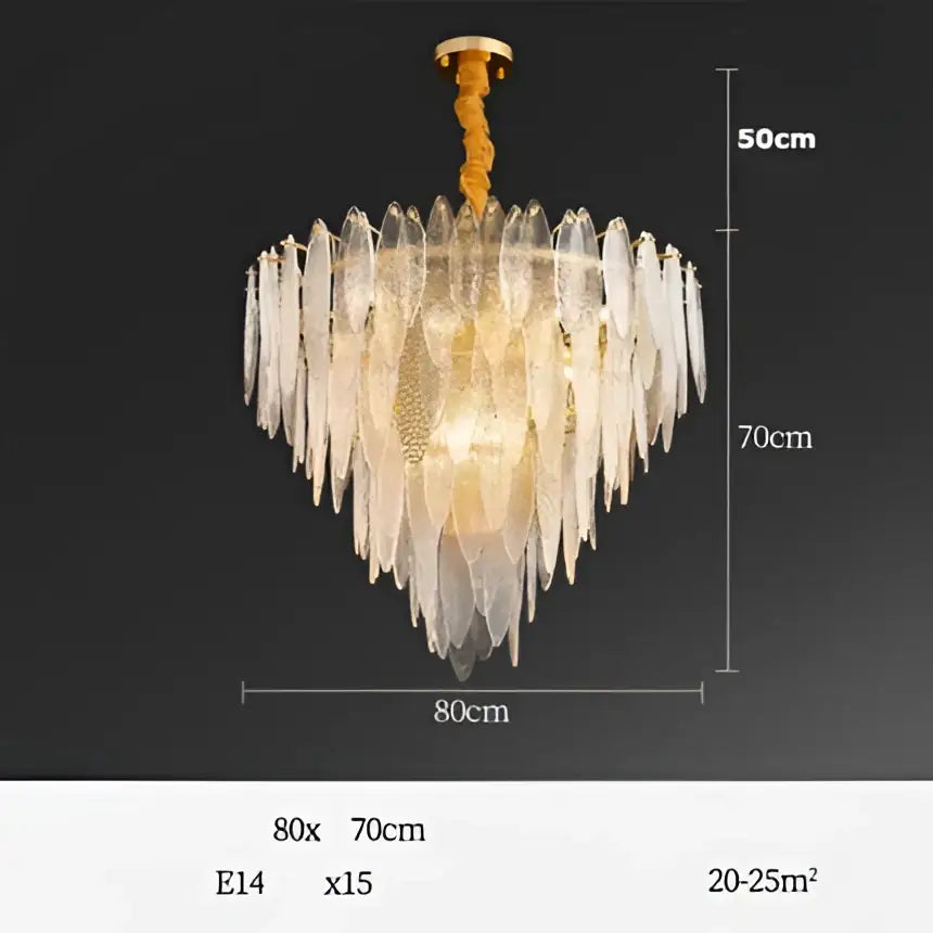 Decorbites art deco glass iron led chandelier with cascading translucent golden glass leaves for dining room