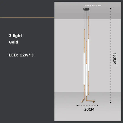 Decorbites art deco gold black pendant light with three vertical led tubes and circular canopy for dining room