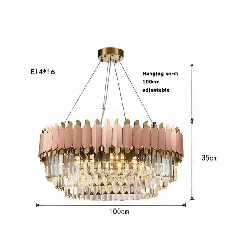 Decorbites art deco golden crystal chandelier with rose gold faceted crystals and brass fixture hanging lamp
