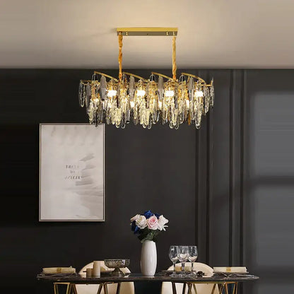 Gold-toned decorbites art deco led crystal chandelier with cascading droplets for elegant foyer lighting