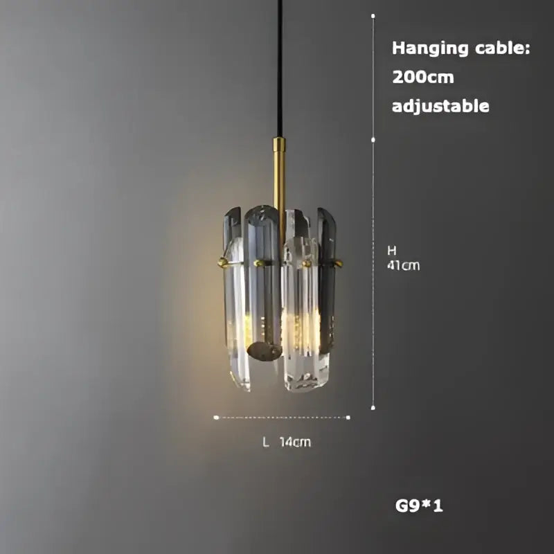 DecorBites Art Deco pendant light with gold-toned metal frame and clear faceted glass shades in vintage American style