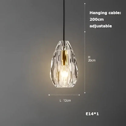 Crystal pendant light with a faceted teardrop glass shade and gold-toned bulb by DecorBites Art Deco LED vintage style