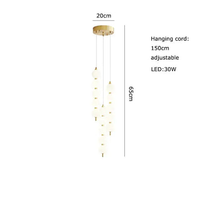 Gold-toned DecorBites Art Deco pendant light with frosted glass globes and LED illumination suspended from ceiling mount