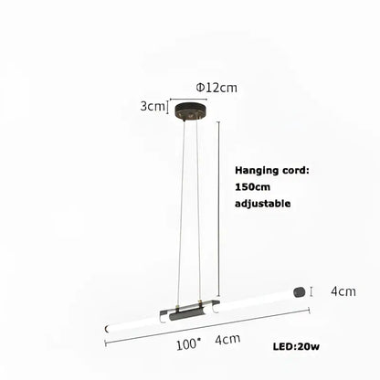 Modern minimalist decorbites art deco led pendant light with black circular fixture and white elongated led bar illumination