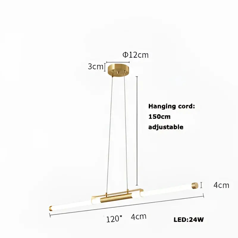 Modern gold-toned decorbites art deco led chandelier with two cylindrical bulbs and adjustable cord for dining room lighting