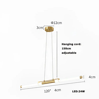 Modern gold-toned decorbites art deco led chandelier with two cylindrical bulbs and adjustable cord for dining room lighting