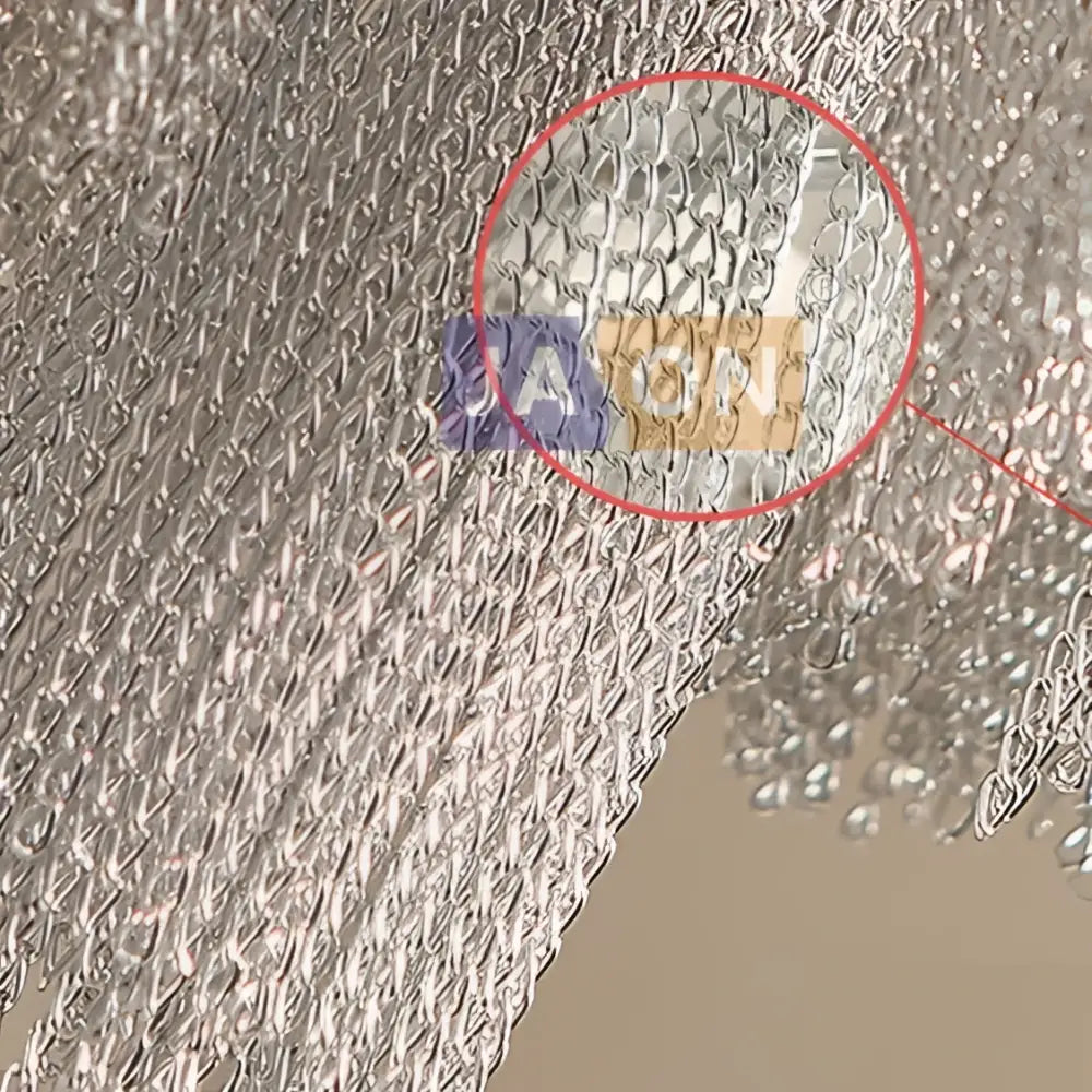 Silver-toned textured aluminum chain link with woven pattern for decorbites art deco led chandelier lighting suspension