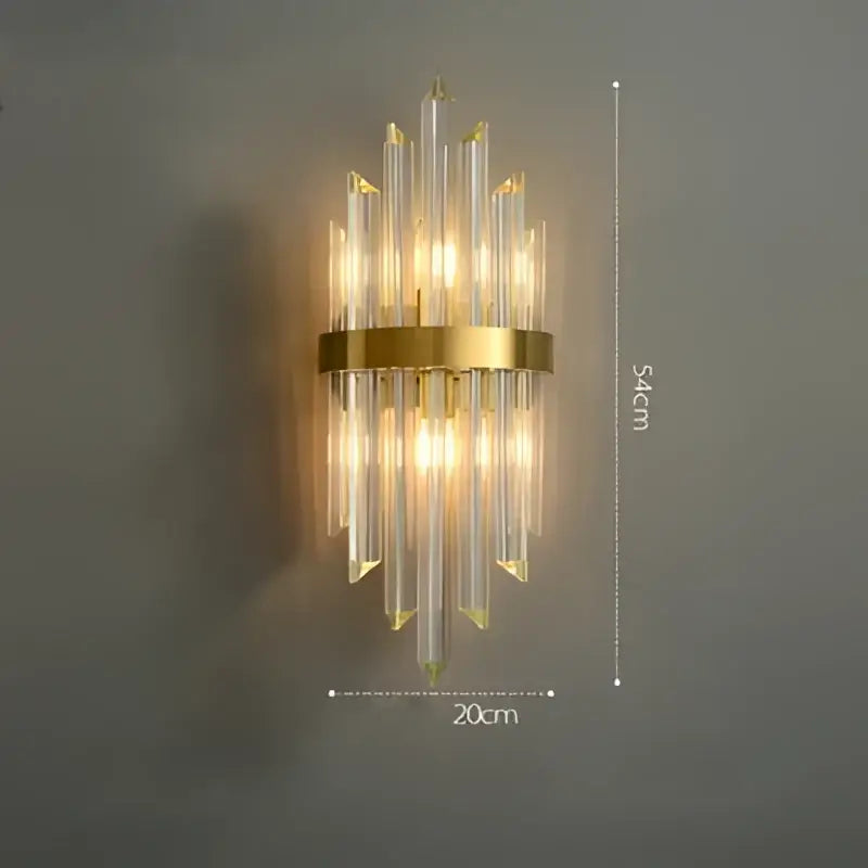 Gold-toned decorbites art deco led wall sconce with clear crystal rods in cascading chandelier design for bedroom corridor lighting