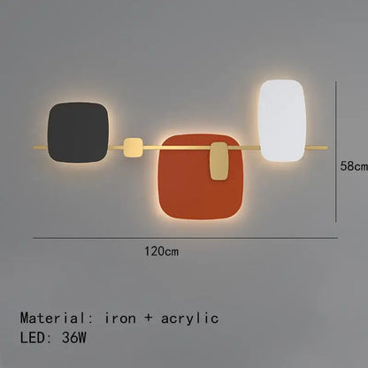 Modern minimalist decorbites art deco wall sconce with black orange white acrylic panels on brass iron frame for bedroom