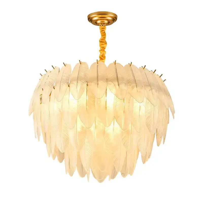 Elegant decorbites art deco white glass feather chandelier with cascading translucent gold-toned shades for bedroom