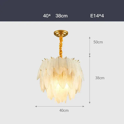 Gold-toned decorbites art deco white glass feather chandelier with layered translucent shades and twisted cord for bedroom