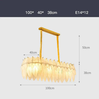 Gold-toned leaf-shaped pendant chandelier with modern elegance in decorbites art deco white glass feather design