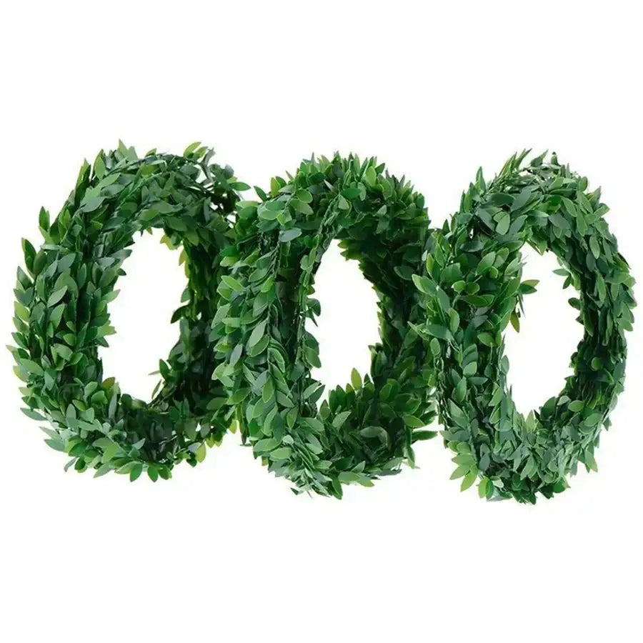 Three dark green artificial ivy leaf wreaths made of dense realistic leaf wreath vines for indoor outdoor decor