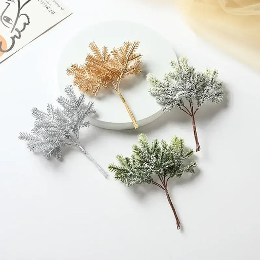 DecorBites™ artificial pine needles in gold silver and green with frosted tips for home decor and Christmas garlands