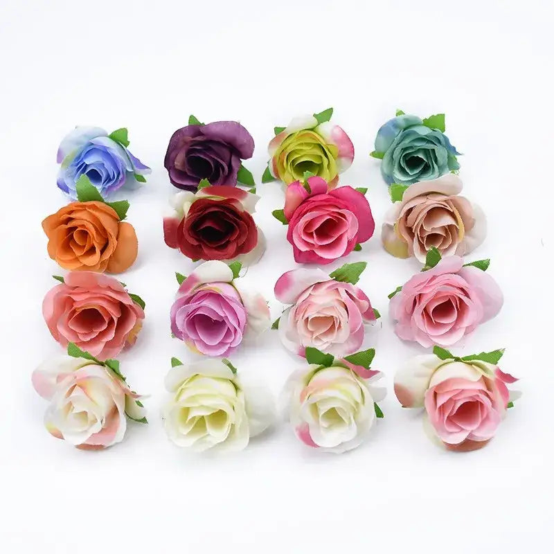 DecorBites™ artificial plants decorative flowers brooch with vibrant pink purple orange and blue roses and green leaves