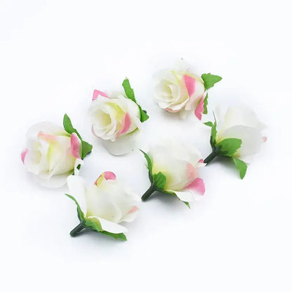 DecorBites™ artificial plants decorative white and pink roses with green stems for DIY home Christmas decor brooch