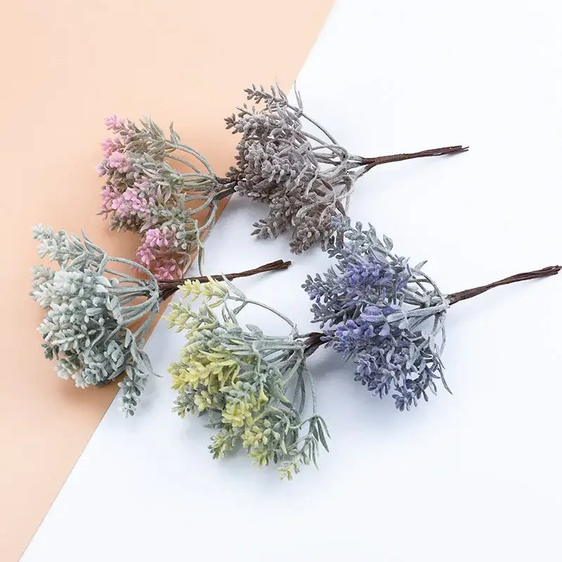 Decorbites artificial water grass vase featuring artificial lavender sprigs in pastel pink gray purple and green foliage