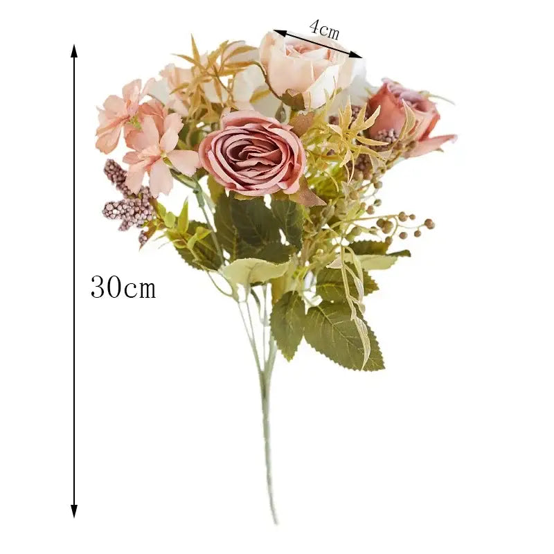 A 30cm tall decorbites artificial western rose bouquet with soft pink white roses peach blossoms for wedding decor