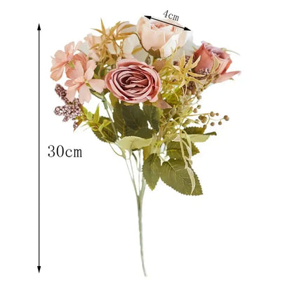 A 30cm tall decorbites artificial western rose bouquet with soft pink white roses peach blossoms for wedding decor